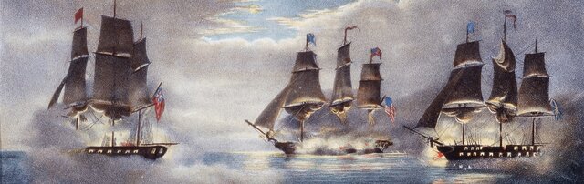 USS Constitution engages the HMS Cyane and HMS Levant, not knowing the war was over