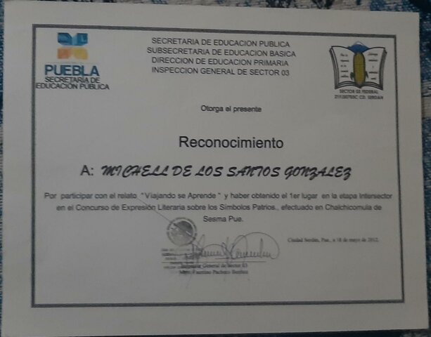 Primer lugar en el concurso de Expresión Literaria Sobre los Simbolos Patrios