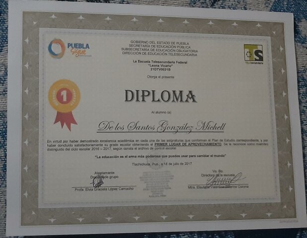 Primer lugar en segundo año de Secundaria