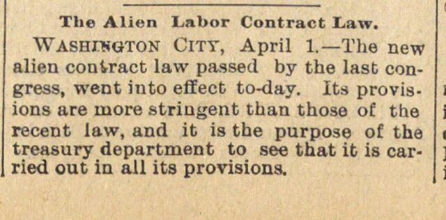 ALIEN CONTRACT LABOR LAW