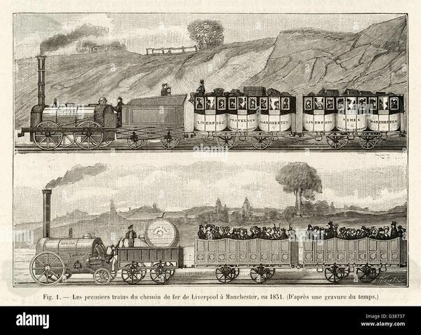 1a línea de ferrocarril de pasajeros entre Manchester y Liverpool