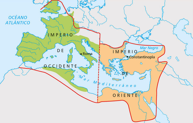 División del Imperio Romano por Teodosio.