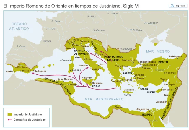 Inicio del Imperio de Justiniano en Bizancio (Imperio Romano de Oriente)
