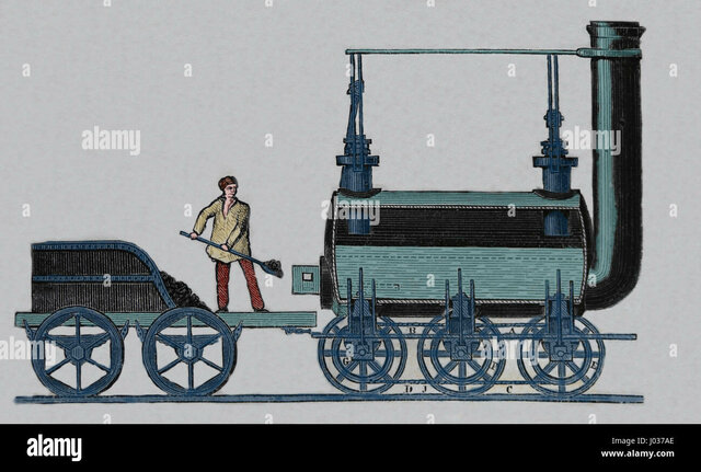 Locomotora con vagones de carbón.