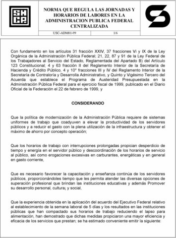 Norma que Regula las Jornadas y Horarios de Labores en la Administración Pública Centralizada