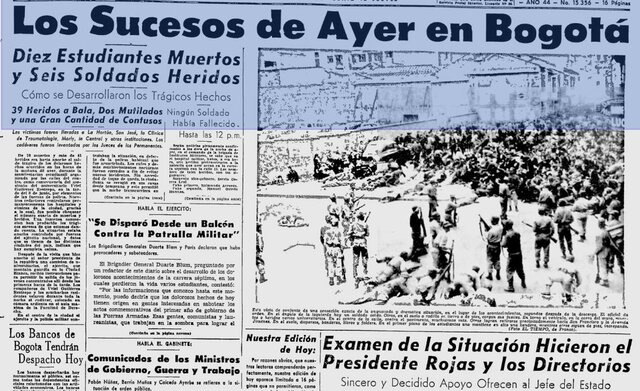 Masacre de estudiantes en Bogotá por el Batallón Colombia.