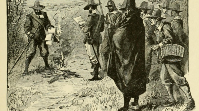 Burning of "The Meritorious Price of Our Redemption" by William Pynchon