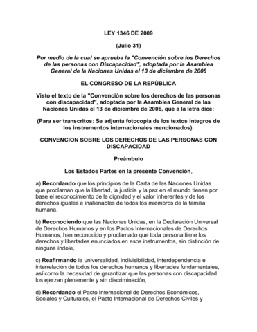 Personas en condición de discapacidad: Ley 1346 de 2009