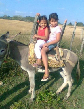 Riding a donkey