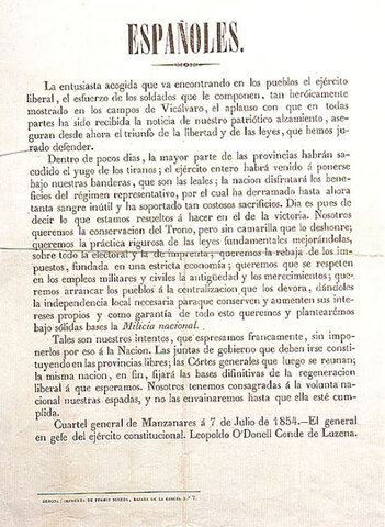 1854: Manifiesto de Manzanares