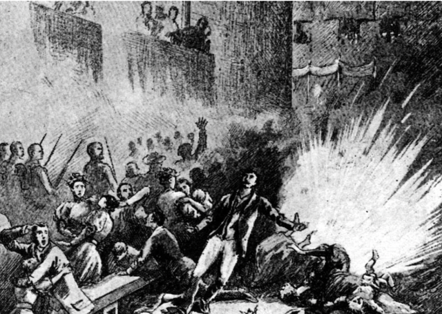 Bomba contra la processió de Corpus a Barcelona.