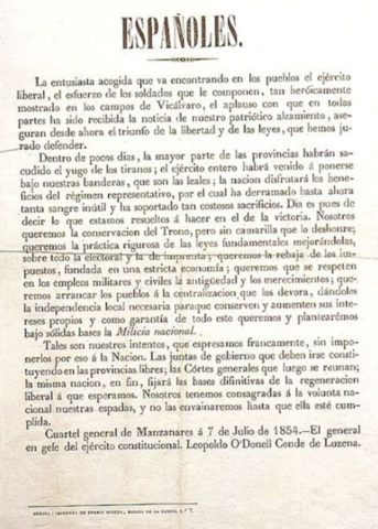 La Vicalvarada: manifiesto de Manzanares. Caída del régimen moderado.