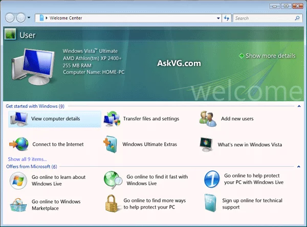 Windows Vista – Welcome Center