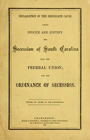 South Carolina secedes from the Union