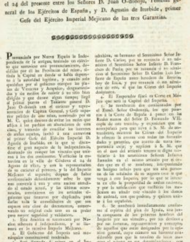 Agosto 1821 –  México firmó el tratado de Córdoba que ratificaba el Plan de Iguala.