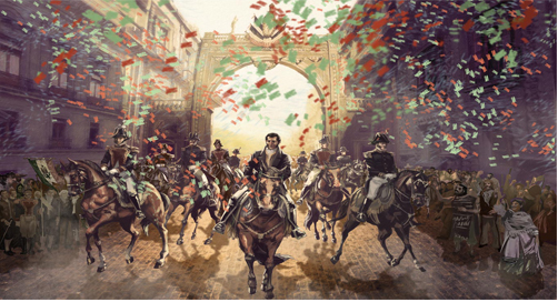 Septiembre 1821 – El ejército Trigarante hace su entrada triunfal a México, y México es proclamado país independiente.