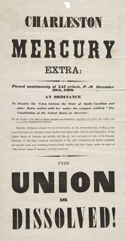 South Carolina secedes from the Union