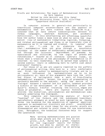 Proofs and Refutations is published