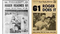 Roger Maris of the Yankees breaks Babe Ruths single sesson home run record
