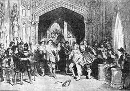 Pride's Purge, when troops under Colonel Thomas Pride removed opponents of Oliver Cromwell from Parliament by force of arms resulting in Rump Parliament