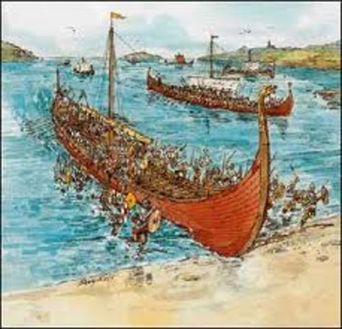 Irelandf is attacked by Vikings just off Dublin