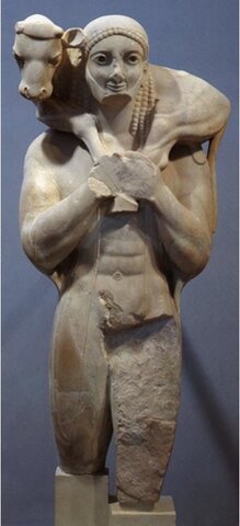 El moscóforo   (575-550 a.C.) - Museo de la Acrópolis de Atenas, Grecia.