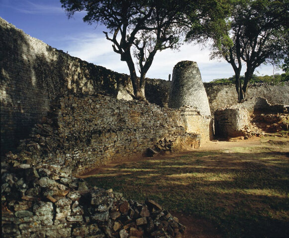 Conical tower and circular wall of Great Zimbabwe (African)
