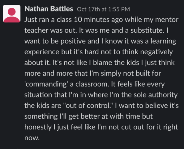 First Time Teaching - Slack Post