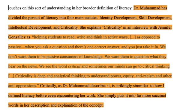 Methods - Literacy Statement Excerpt