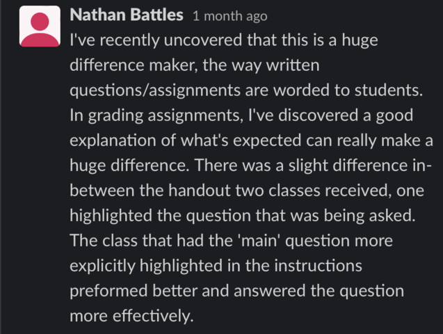 Slack Post - 'Explanation of What's Expected'