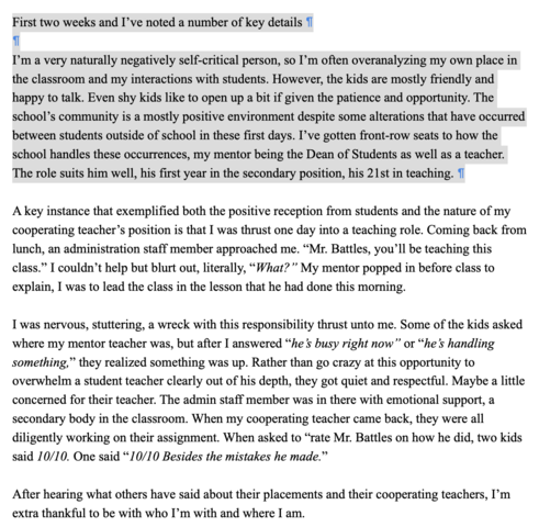 Field Notes Reflection 1