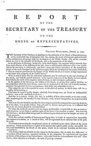 Hamilton presents the First Report on the Public Credit