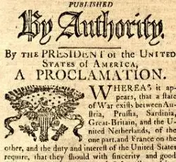 Washington issues Proclamation of Neutrality