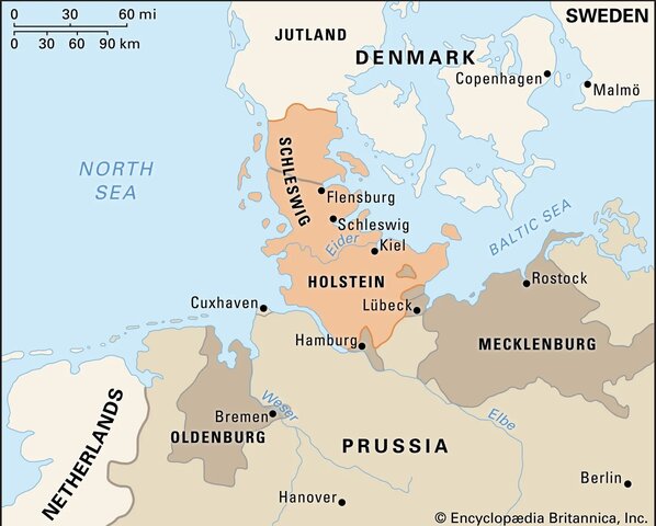 Prusija dobi Schleswig, Avstrija pa Holstein