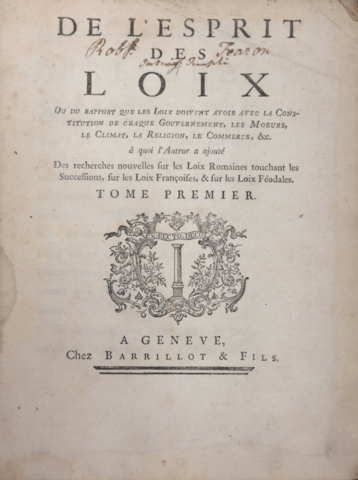 Montesquieu wrote De l'esprit des loix