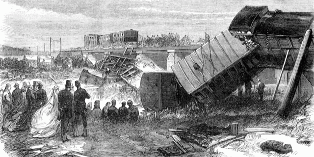 Staplehurst train wreck (9 June). Dickens sustains minor injuries and long- lasting trauma.