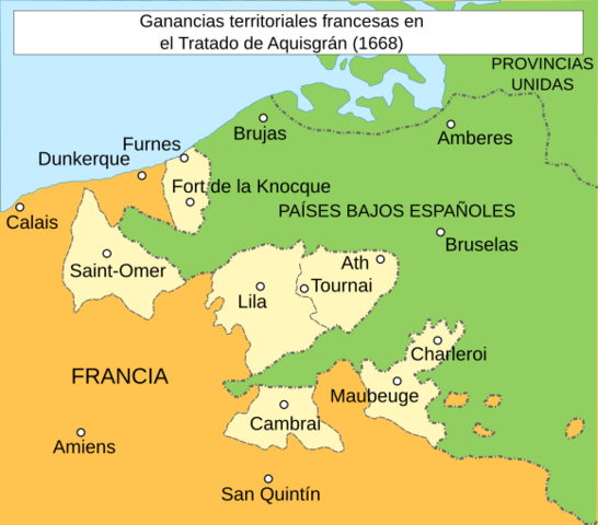 Paz de Aquisgrán: España cede a Francia varias consigue al independencia.