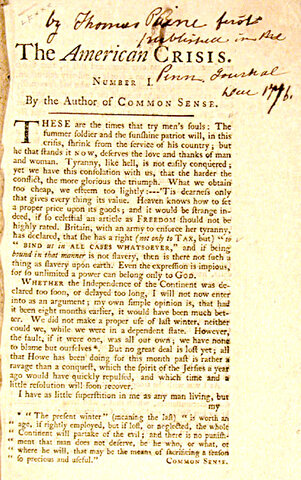 Publishing of Thomas Paine's 'American Crisis'