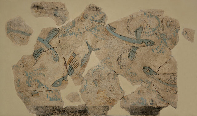 Fresco con peces voladores