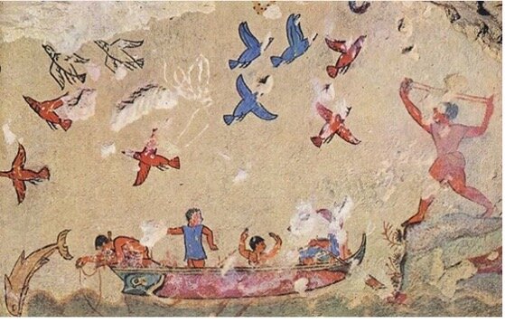 Tumba de la caza y de la pesca (530-500 a.C.) - Necrópolis de Monterozzi, Lazio, Italia.