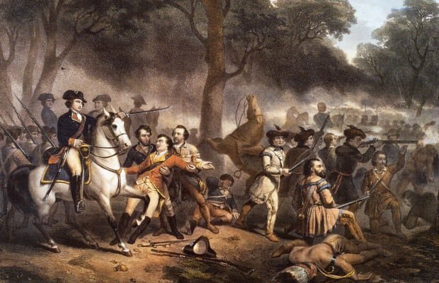 War between the British and French, known as the French & Indian War.  		The war is fought over disputed land claims in the Ohio River Valley.