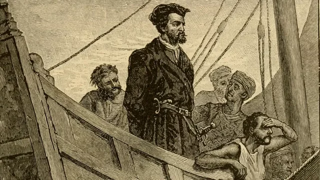 Frenchmen Jacques Cartier navigate the St. Lawrence River island along the montreal river