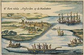 Henry Hudson, exploring for the Netherlands, claims land that will become New Netherland.