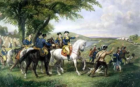 Washington arrives on the outskirts of boston with continental troops