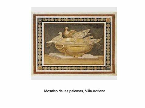 Mosaico de las palomas de la villa Adriana de Tívoli. S.II "opus vermiculatum"