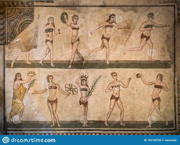 Mosaico "las jóvenes del bikini" S.III-IV. "opus tesellatum.