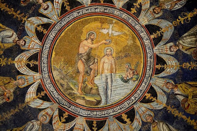 Mosaico del Bautismo - Baptisterio de Neón, Rávena, Italia.