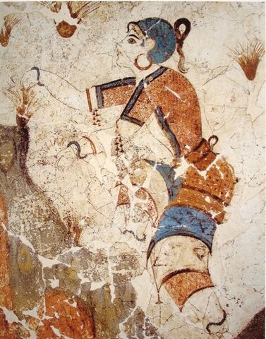 FRESCO RECOLECTORA DE AZAFRÁN.CASA DE XESTE 3,AKROTIRI (SANTORINI)PERIODO NEOPALACIAL.MUSEO DE HERAKLION