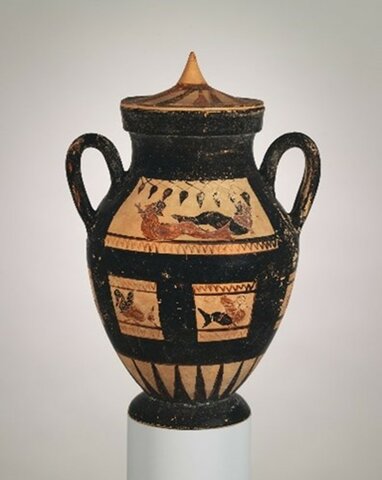 Ánfora de terracota con tapa