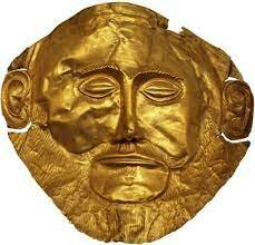 MÁSCARA DE AGAMENON.MICÉNICO. TUMBA V DE CÍRCULO A. HERÁLDICO RECIENTE I. MUSEO NACIONAL DE ATENAS